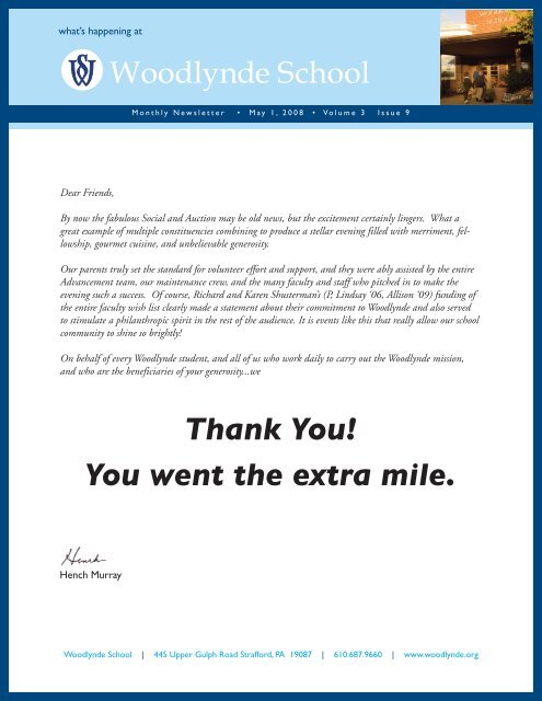 Thank You! You went the extra mile. - Woodlynde School