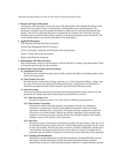 Annotated Example Outline for Data Product SIS for Instrument ...