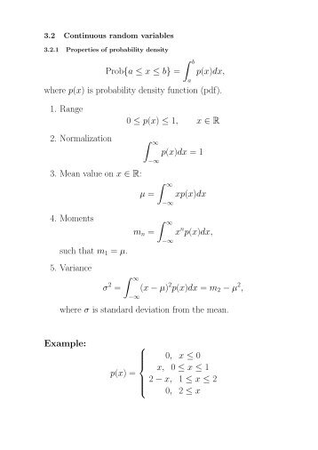 Prob{a â¤ x â¤ b} = â« p(x)dx, where p(x) is probability density ...