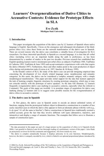 Learners' Overgeneralization of Dative Clitics to - Cascadilla ...