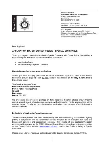 Covering Letter - Application to join the Special ... - Dorset Police