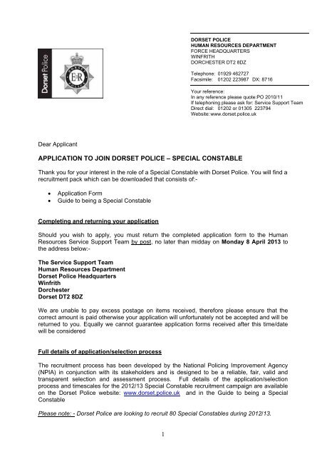 Covering Letter - Application to join the Special ... - Dorset Police