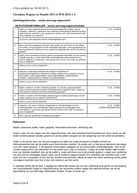Inlichtingenformulier â eerste aanvraag wapenverlof