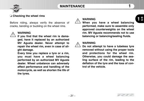 Brutale_RR_MY11 Manual Mantenimiento ... - MV Agusta