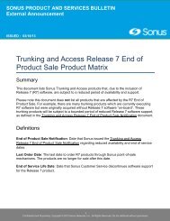 Trunking and Access Release 7 - Product Matrix - Sonus Networks