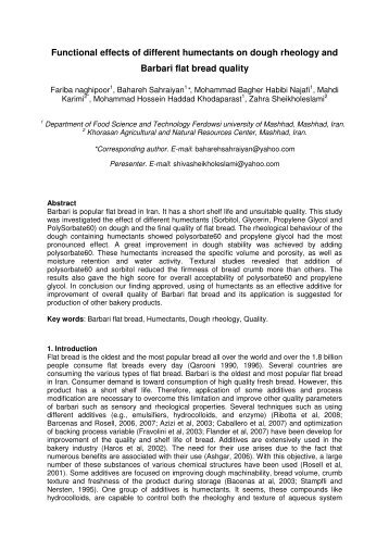 Functional effects of different humectants on dough rheology and ...