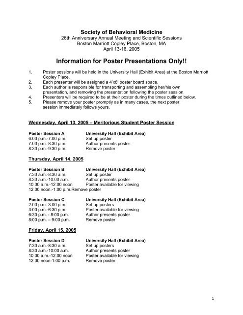 Poster Presentation Instructions - Society of Behavioral Medicine