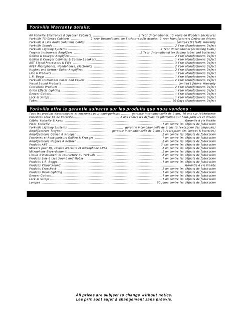 Price List - Aug 2013 - Yorkville Sound