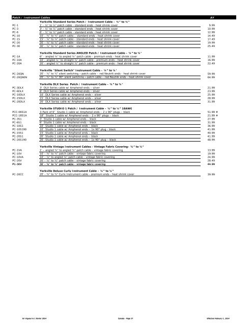 Price List - Aug 2013 - Yorkville Sound