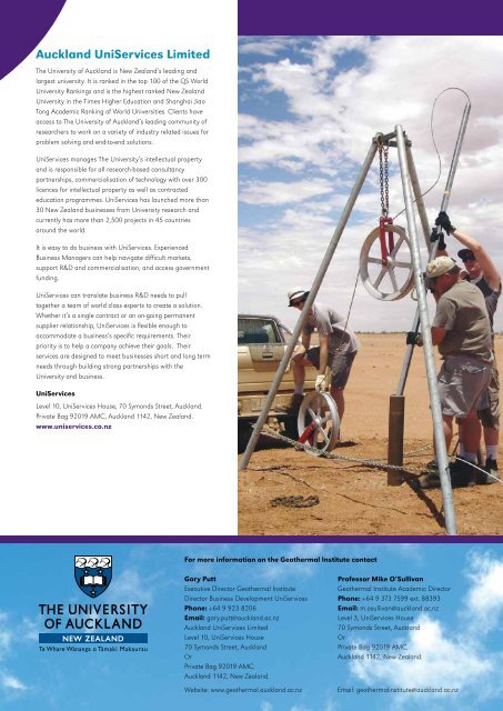 The Geothermal Institute brochure - UniServices