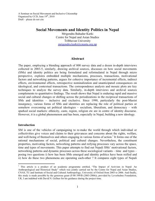 Social Movements And Identity Politics In Nepal