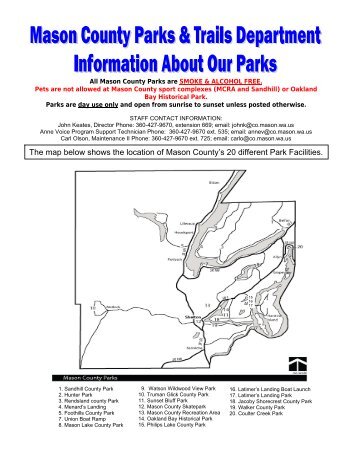 Mason County Parks are SMOKE & ALCOHOL FREE. Pets are not