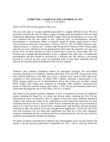 LEDBETTER v. GOODYEAR TIRE & RUBBER CO., INC. 127 S. Ct ...