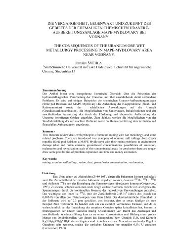 aufbereitungsanlage mape-mydlovary bei - WISE Uranium Project