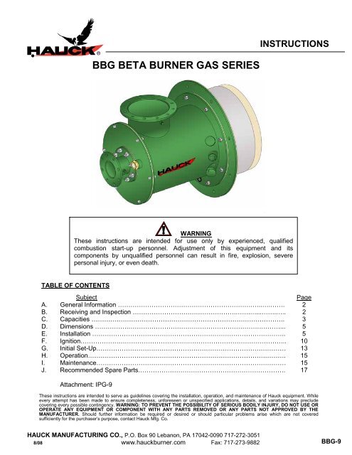 BBG BETA BURNER GAS SERIES