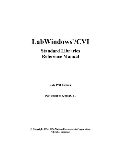 LabWindows/CVI Standard Libraries Reference Manual