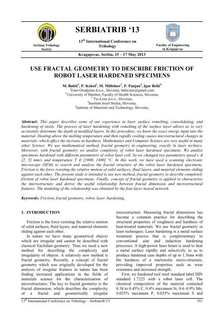 Proceedings of SerbiaTrib '13