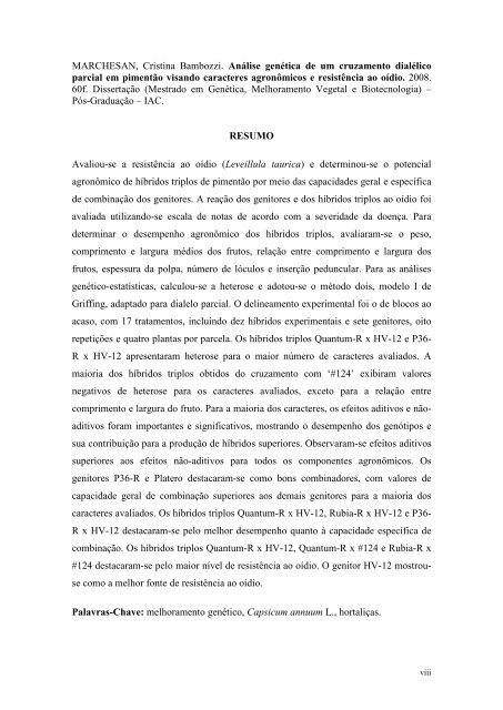 AnÃ¡lise genÃ©tica de um cruzamento dialÃ©lico parcial em ... - IAC