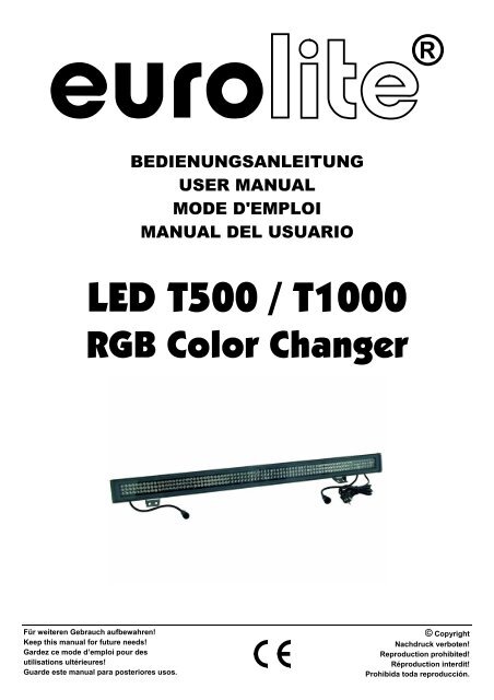 EUROLITE LED T500/T1000 RGB Farbsechsler User Manual - Ljudia