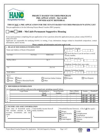 PBV Waitlist Pre-Application McCaleb Supportive Housing