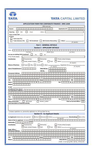 APPLICATION FORM FOR CORPORATE FINANCE ... - Tata Capital