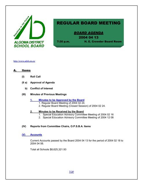 Regular Board Meeting - Algoma District School Board