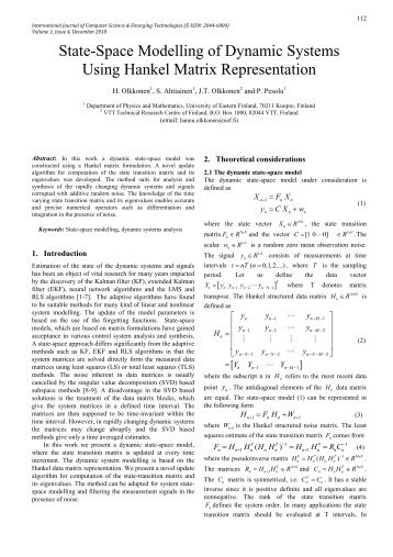 State-Space Modelling of Dynamic Systems Using Hankel ... - ijcset