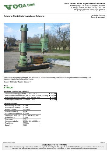 Raboma Radialbohrmaschine Raboma - VOGA GmbH