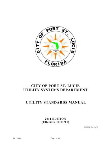 2011 Standards Manual | Utility Systems | City of Port St. Lucie, Florida