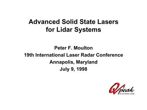 Advanced Solid State Lasers for Lidar Systems - Q-Peak, Inc.