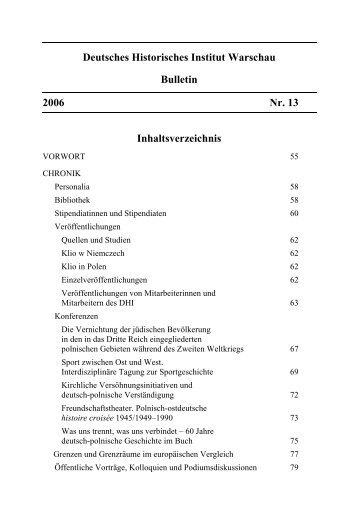 Deutsches Historisches Institut Warschau Bulletin 2006 Nr. 13 ...