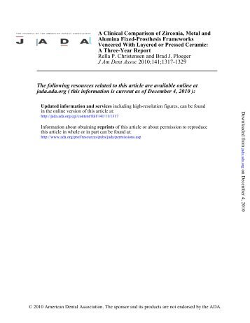 A Clinical Comparison of Zirconia, Metal and Alumina