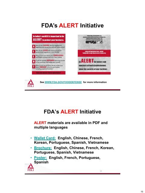 Overview of FDA's Food Defense Activities - Food and Drug Law ...