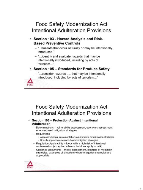 Overview of FDA's Food Defense Activities - Food and Drug Law ...