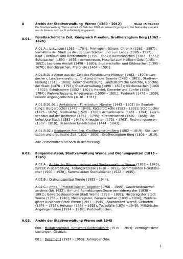 A A.01. Archiv der Stadtverwaltung Werne (1360 - 2012) - Stadt Werne