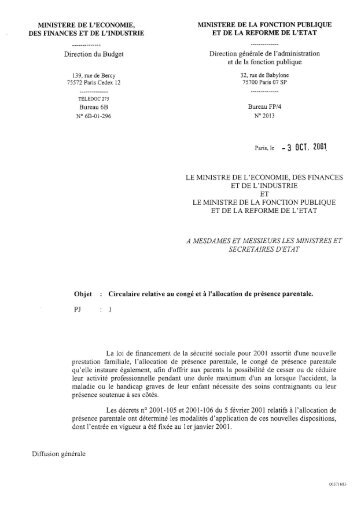 Circulaire relative au congÃ© et Ã  l'allocation de prÃ©sence parentale.