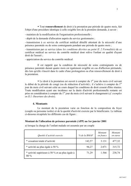 Circulaire relative au congÃ© et Ã  l'allocation de prÃ©sence parentale.