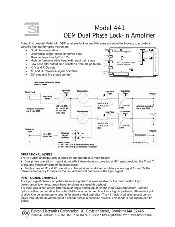 Scitec Model 441 Board-Level Dual Phase Lock-in Amplifier