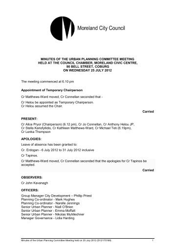Minutes of Urban Planning Committee Meeting - 25 July 2012