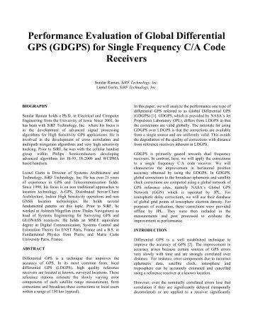 Performance Evaluation of Global Differential GPS (GDGPS) for ...