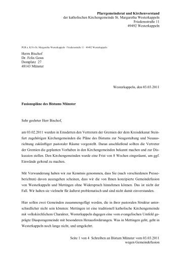 Seite 1 von 4 Schreiben an Bistum MÃ¼nster vom ... - St. Margaretha