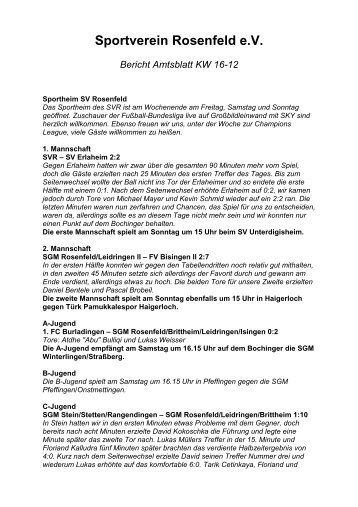 Sportverein Rosenfeld eV Bericht Amtsblatt KW 16-12 - SV Rosenfeld