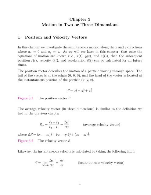 Chapter 3 Motion in Two or Three Dimensions 1 Position and ...