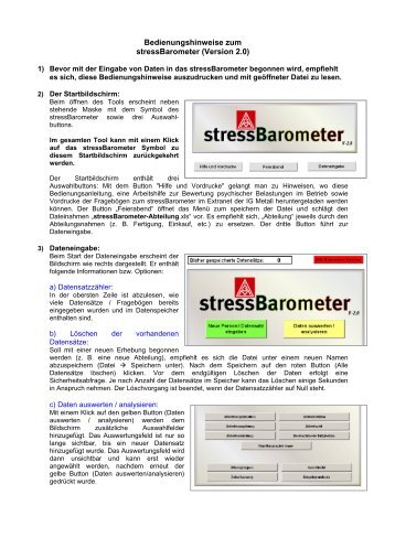 Bedienungshinweise zum stressBarometer (Version 2.0)