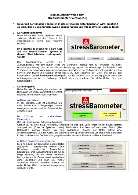 Bedienungshinweise zum stressBarometer (Version 2.0)