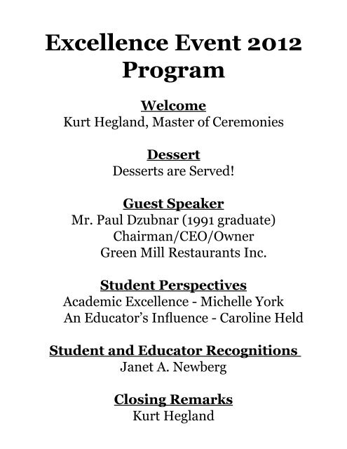 Excellence Event 2012 Program - White Bear Lake Area Schools