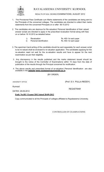 B.Ed. Revaluation Application - Rayalaseema University
