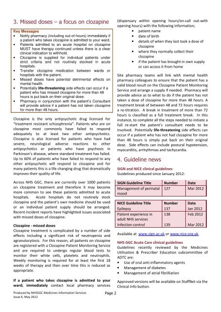 1. IV monographs 2. Missed doses - GGC Prescribing