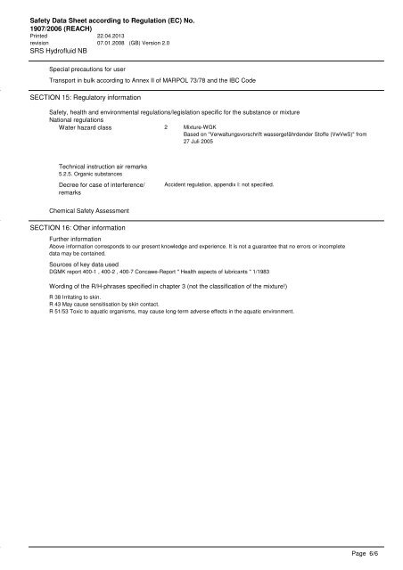 MSDS SRS Hydrofluid NB - SRS Schmierstoff Vertrieb GmbH