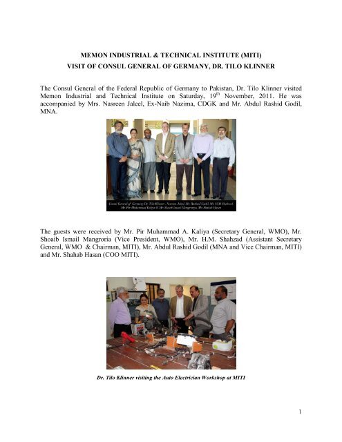 VISIT OF CONSUL GENERAL OF GERMANY, DR ... - Memon Point